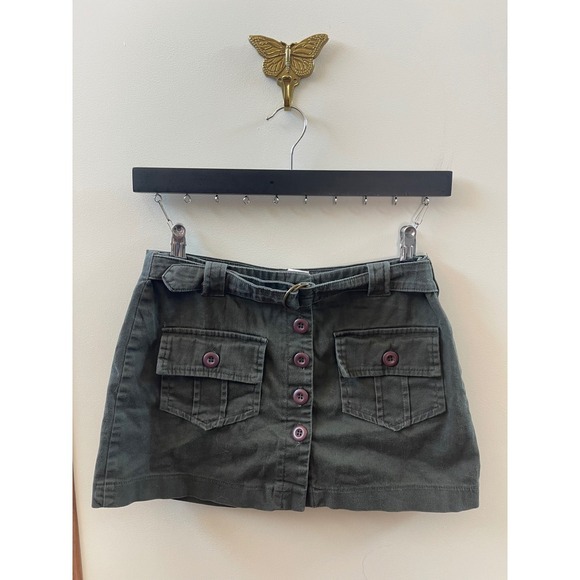Wet Seal Dresses & Skirts - Wet Seal Vintage Olive Green Cargo Mini Skirt Button Front Utility Size 0